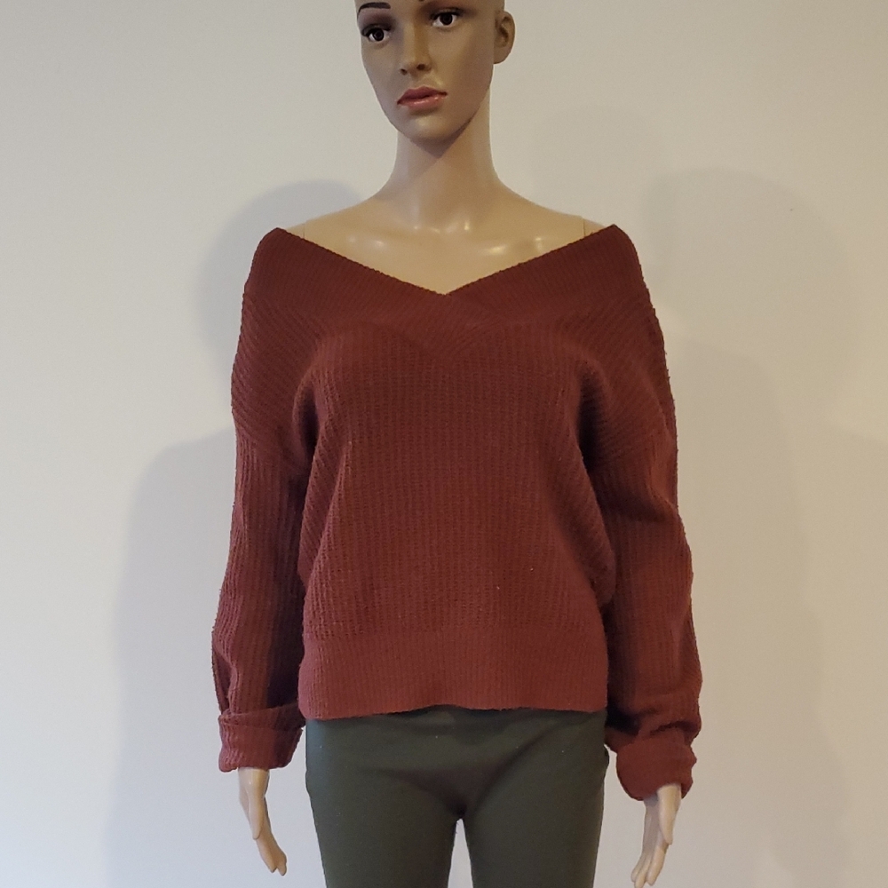 Pink Rose Brown Off-the-Shoulder Knit Sweater